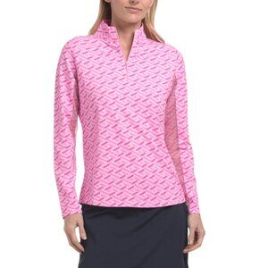 IBKUL Hot Pink Upf 50 Printed Quarter Zip Long Sleeve Top